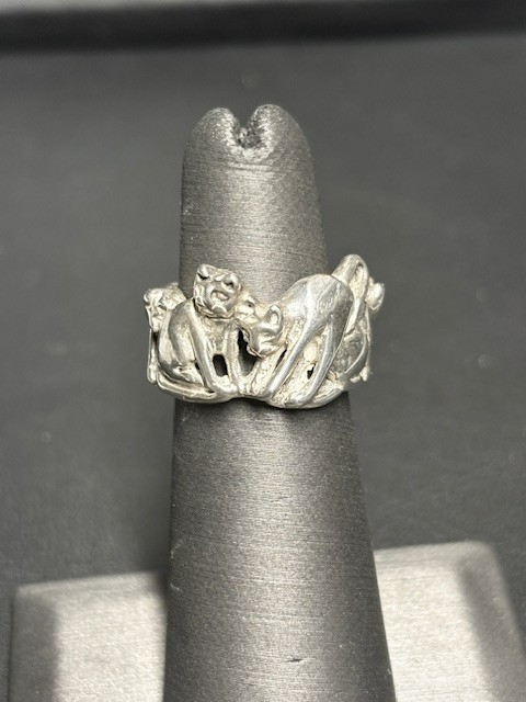 OTT SOLID CAST 925 STERLING SILVER CAT FAMILY RIN… - image 1