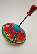 Vintage 1960s Tin Metal Spinning Top Space Travel Rockets And Astronauts
