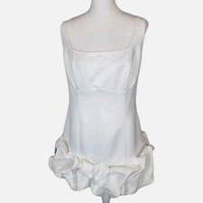 Fashion Nova Sienna Satin Mini Dress Womens 2X White Square Neck Bubble Hem NEW