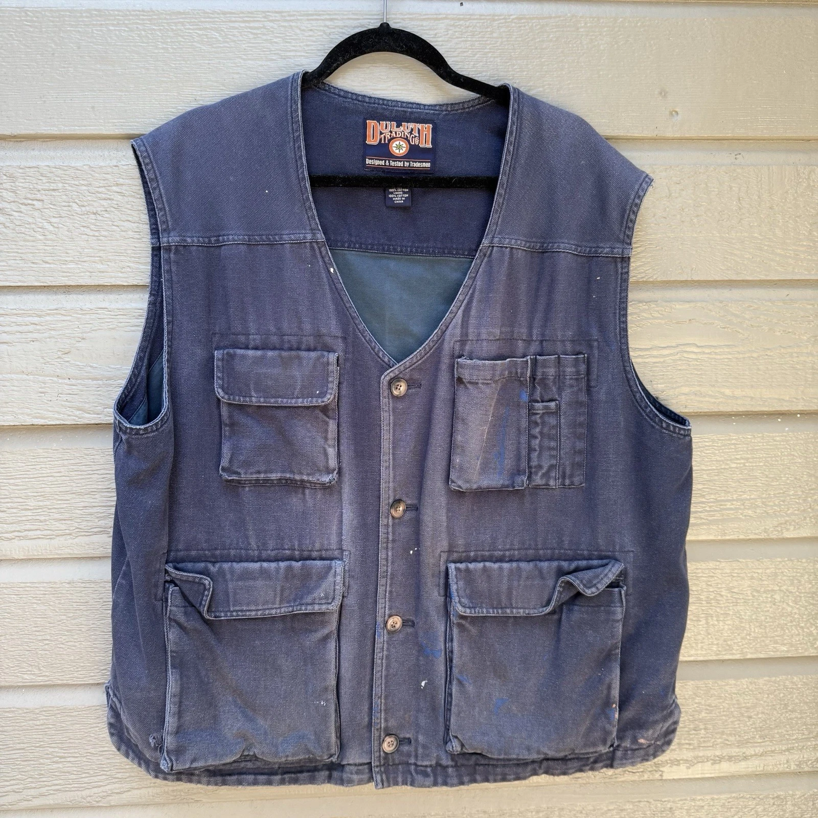 Duluth Trading Co Mens XL Vest Hunting Fishing Work Utility Blue DISTRESSED