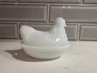 Vintage Milk Glass Chicken Rooster/Hen Nest Dish Assumed Hazel Atlas