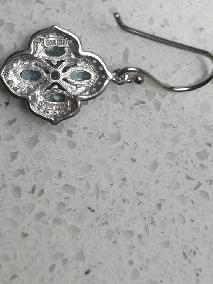 Hermosos pendientes colgantes de circón/rodio azul en 925 SS Foto 3 de 3