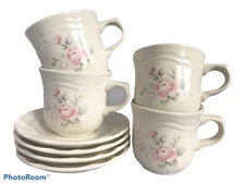 Set of 4 Pfaltzgaff Tea Coffee Cups & Saucers Vintage Tea Rose Light Pink 