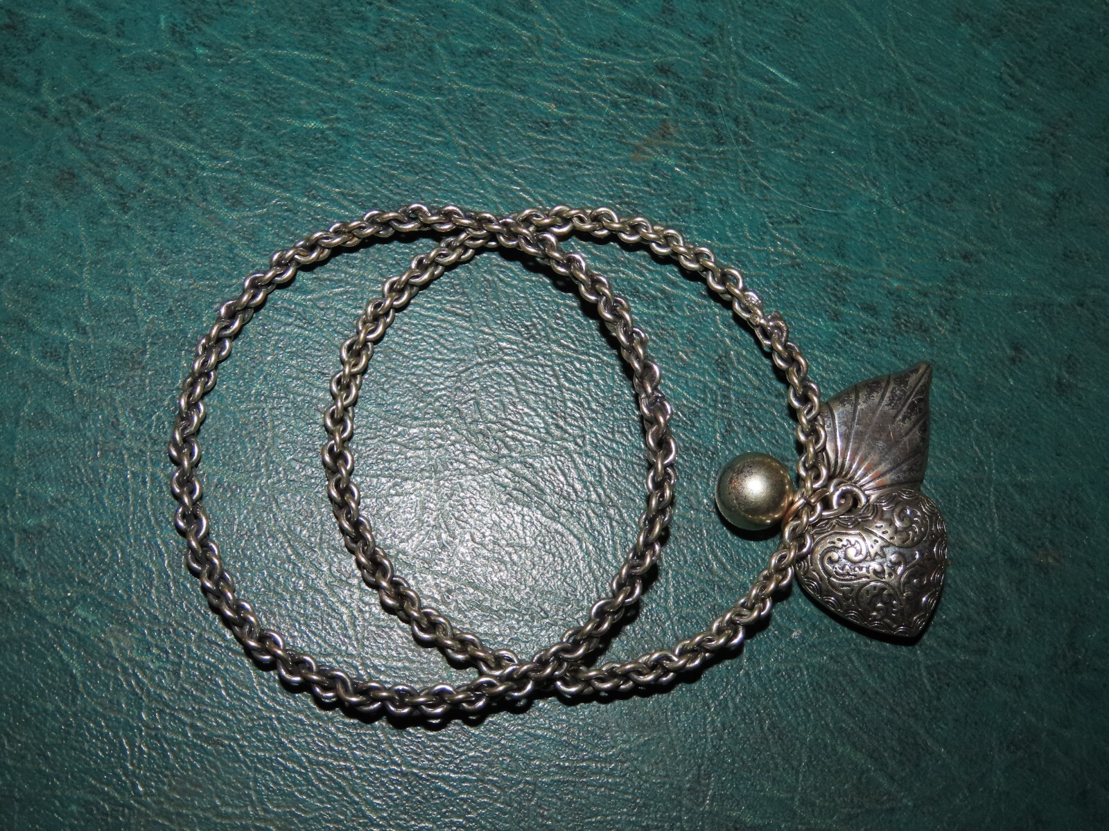 PAIR SILVER TONE CHAIN BANGLE BRACELETS HEART CHA… - image 1