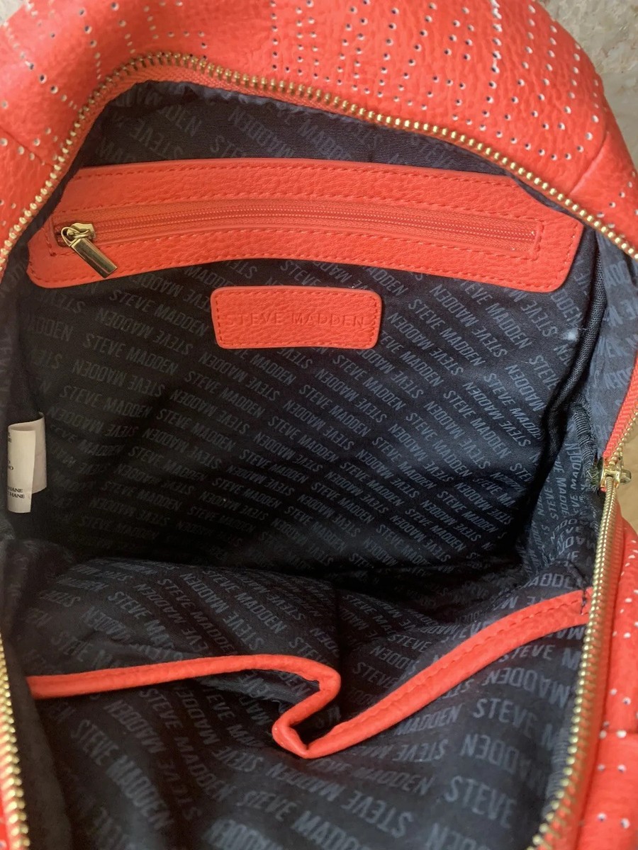 Steve Madden Orange Leather Backpack with Gold-Tone Accents Steve Madden Mini Backpack Orange Red Gold Accent Zippers | eBay main image 4