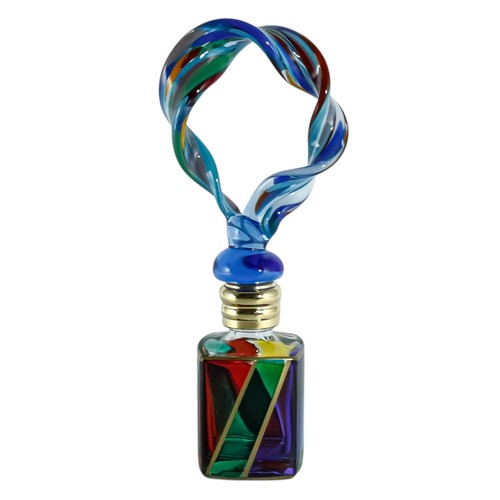 Murano Glass Perfume Bottle Multi Coloured Blue Loop Millefiori Leaf
