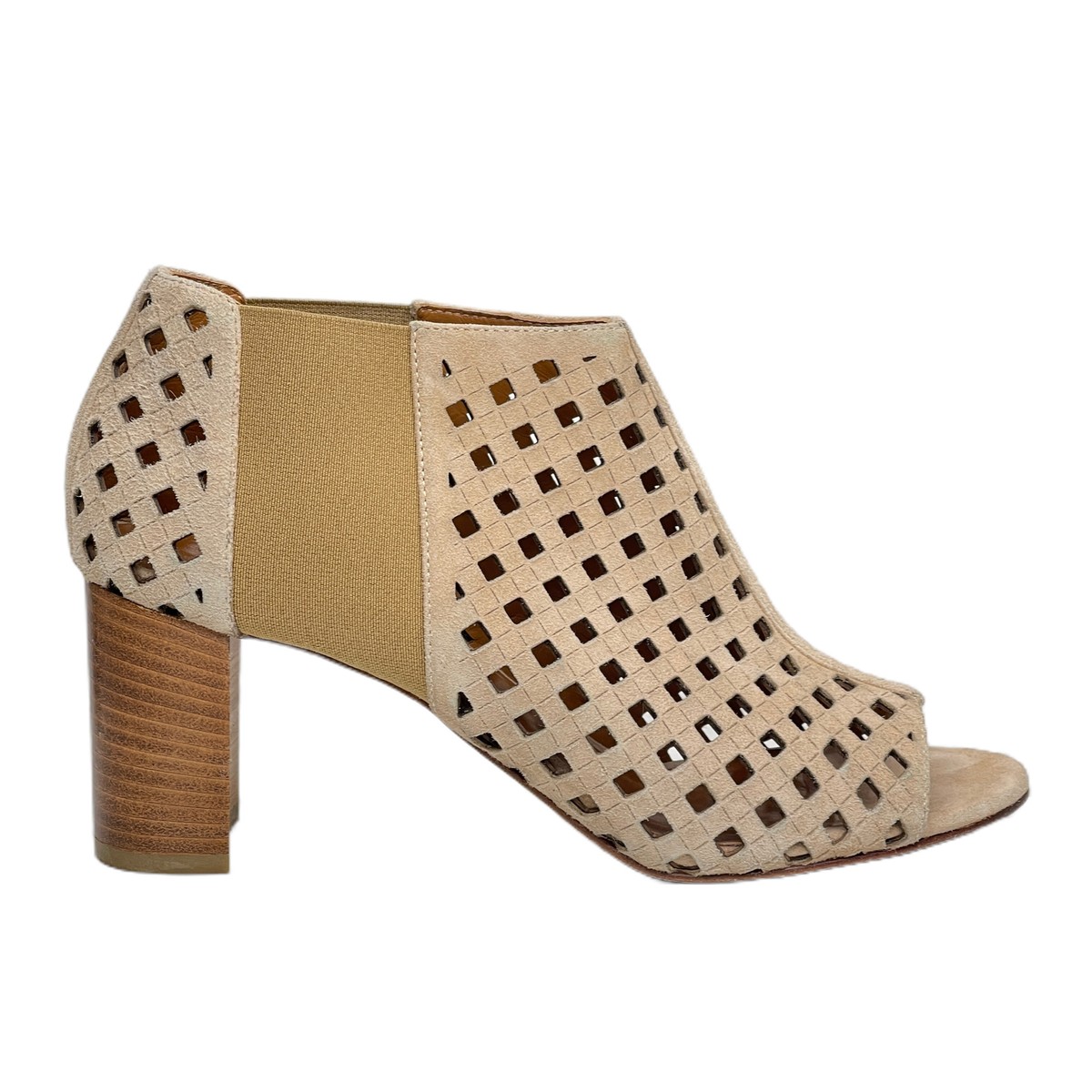 Aquatalia Shari SZ Tan Peep Toe Leather Block Heel Ankle Booties