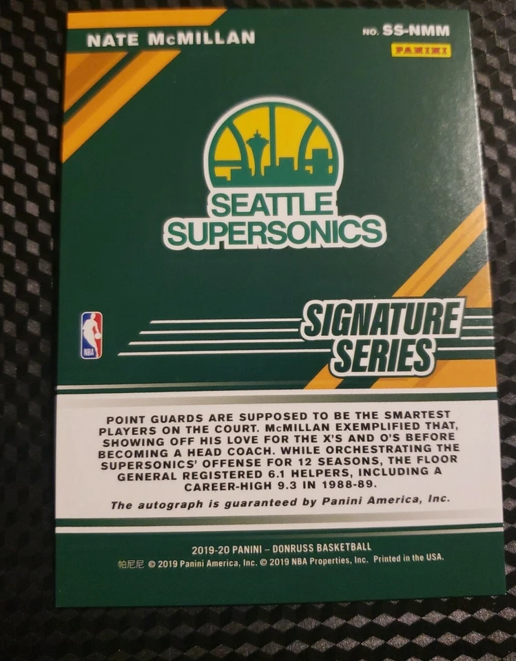 2019-20 Donruss Nate Mcmillan AUTO Sonics  Hawks Coach  - Image 2 of 2