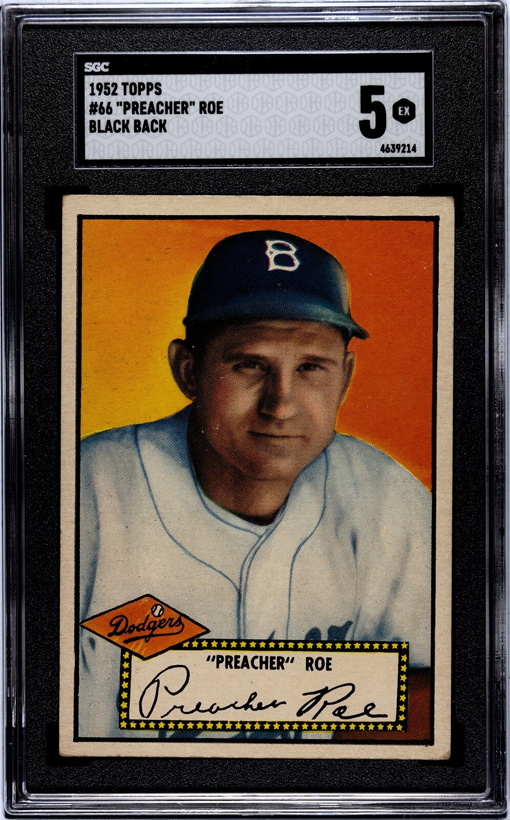 1952 Topps PREACHER ROE Brooklyn Dodgers #66 SGC 5 EX Condition