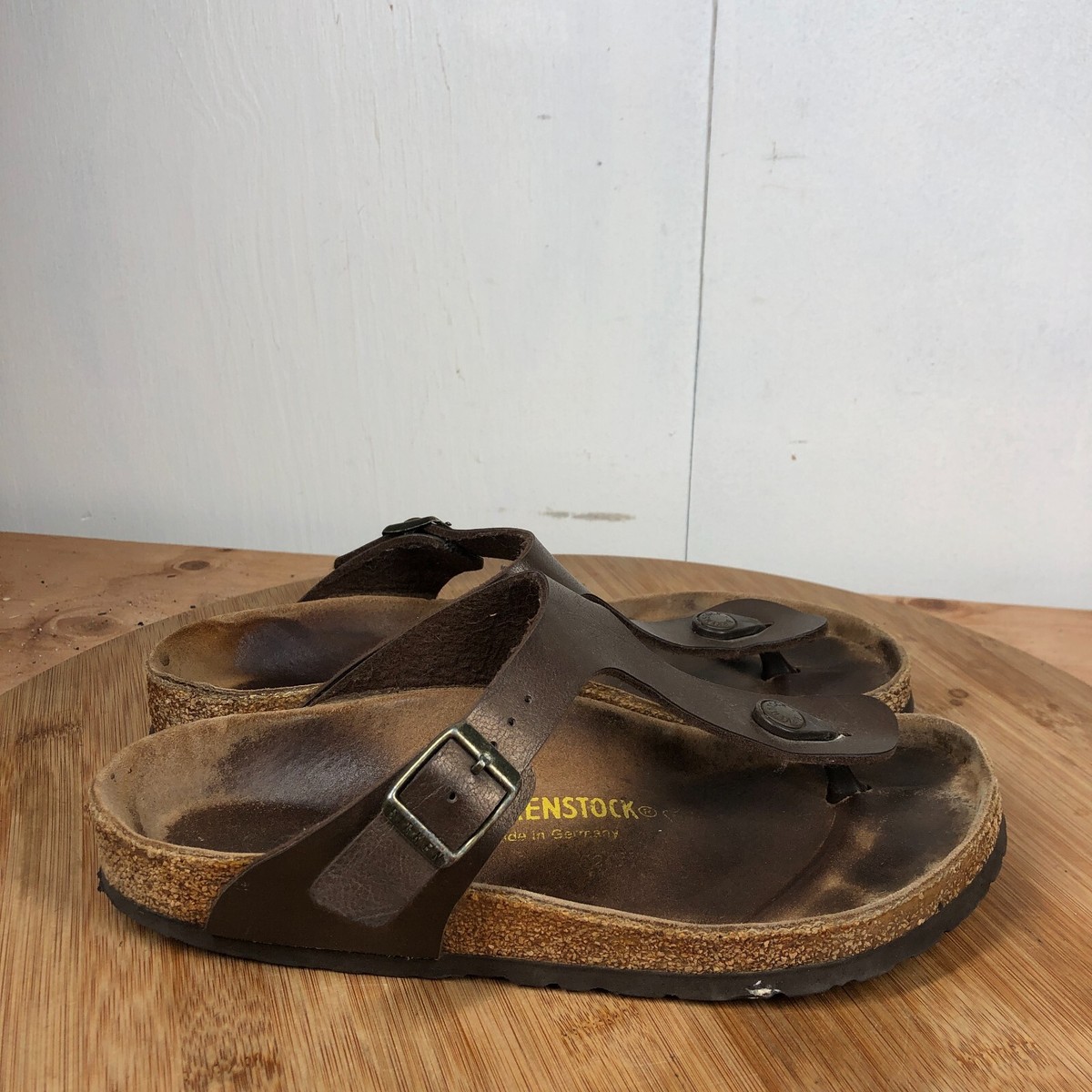 Birkenstock Sandals 38 Womens 7 Gizeh Brown Leather Thong Classic