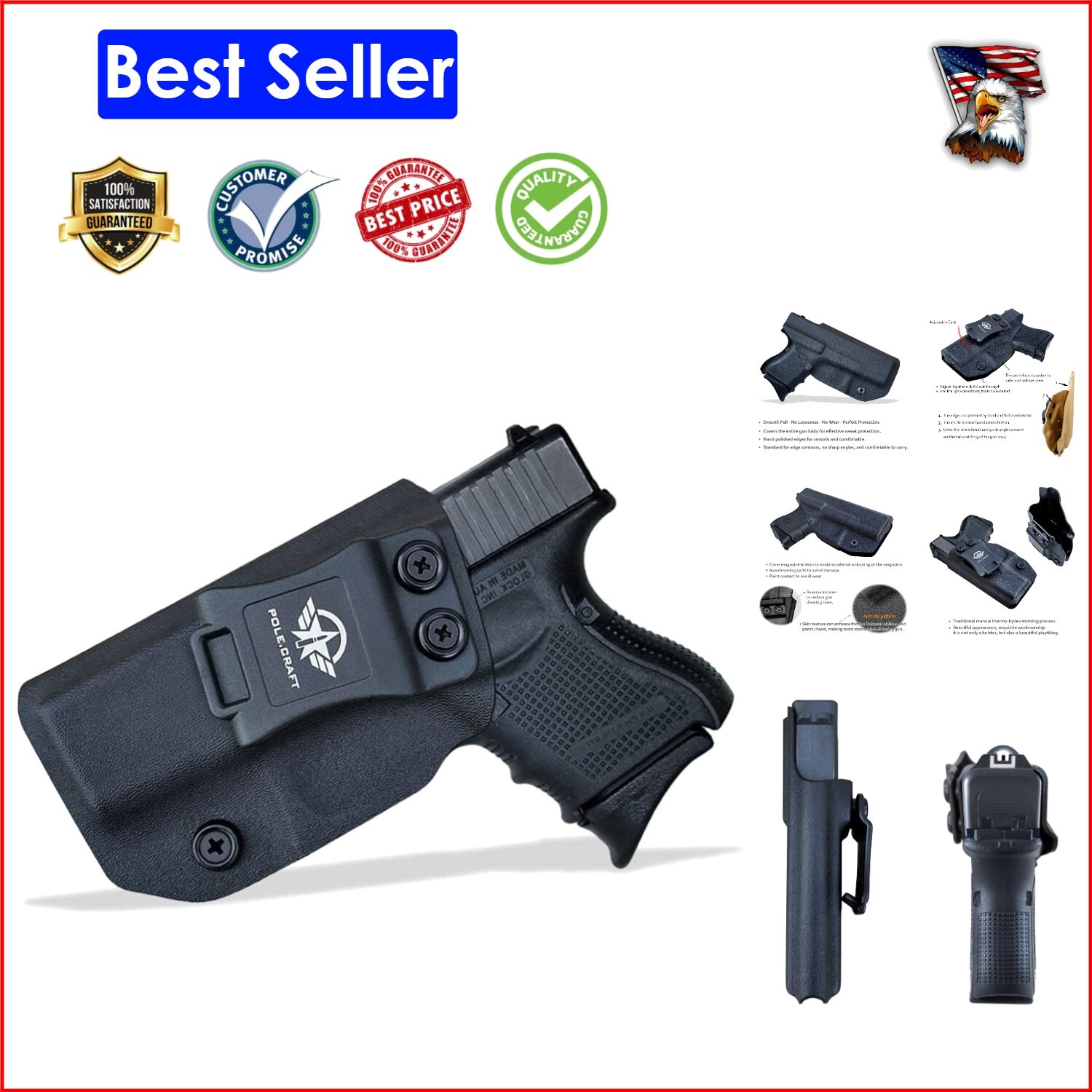 Adjustable Cant Retention IWB Holster for Glock 26/27/33 - Lightweight & Durable