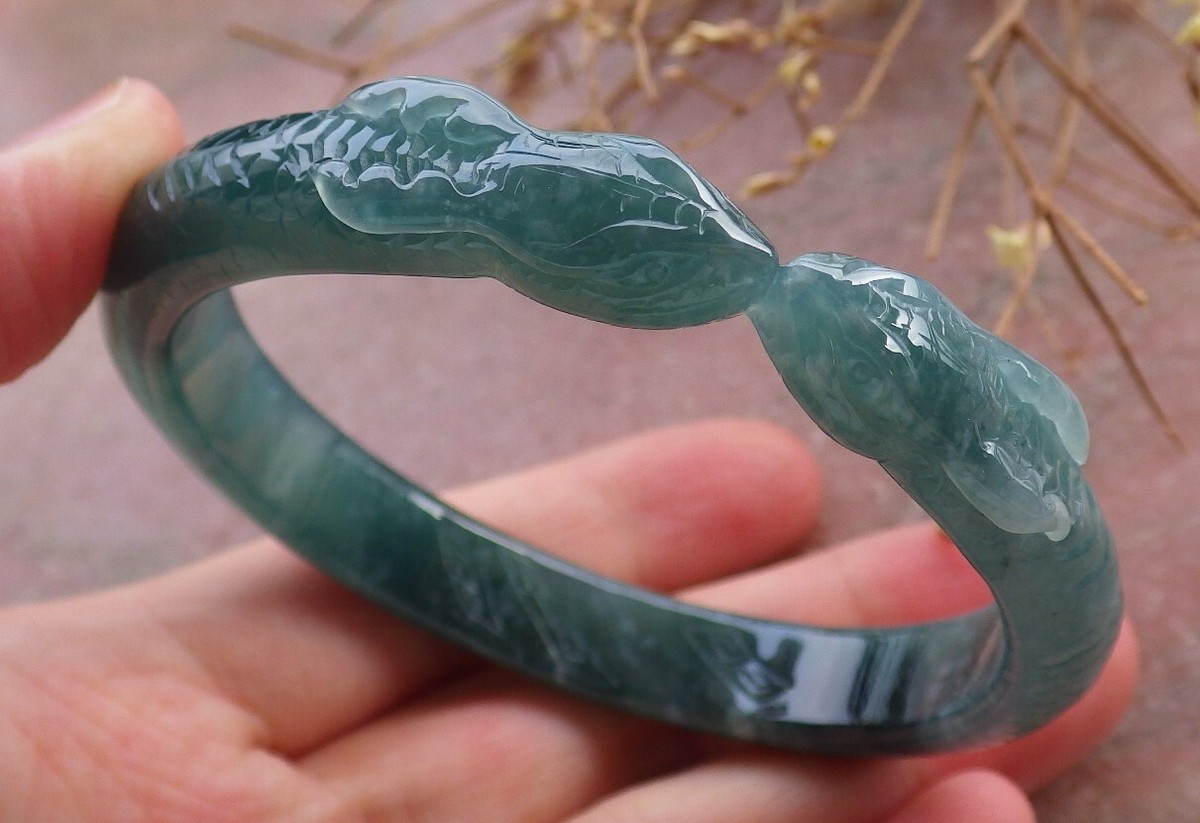 Certified Icy Green Natural A JADE Jadeite Snake Bangle Bracelet