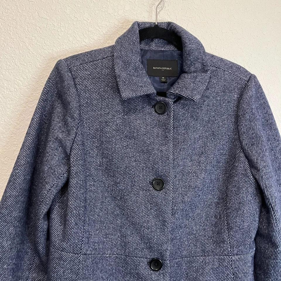 Chaqueta Abrigo Ciudad Largo Banana Republic Azul Espiga Mezcla Lana Talla M Foto 2 de 4