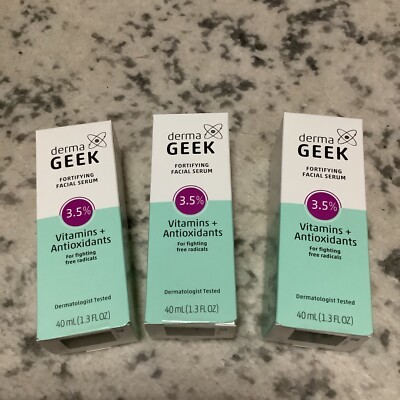 3 Derma Geek Fortifying Facial Serum 3.5% Vitamins + Antioxidants 1.3oz L