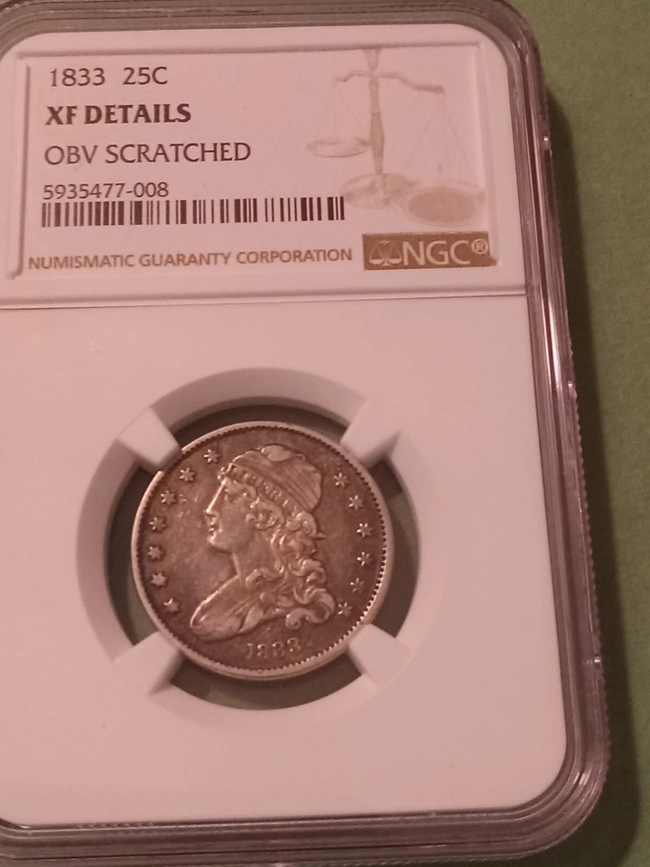 1833 US 25c Cent Capped Bust Quarter NGC XF KEY DATE !! RARE Only 156,000 Minted - Image 3 of 4