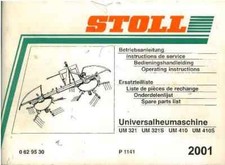 Stoll UM321, UM321S, UM410 & UM410S Hay Tedder Operators Manual with Parts List