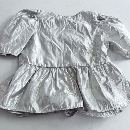 Zara girls shiny metallic puff sleeve peplum dressy blouse size 9 - Picture 7 of 7