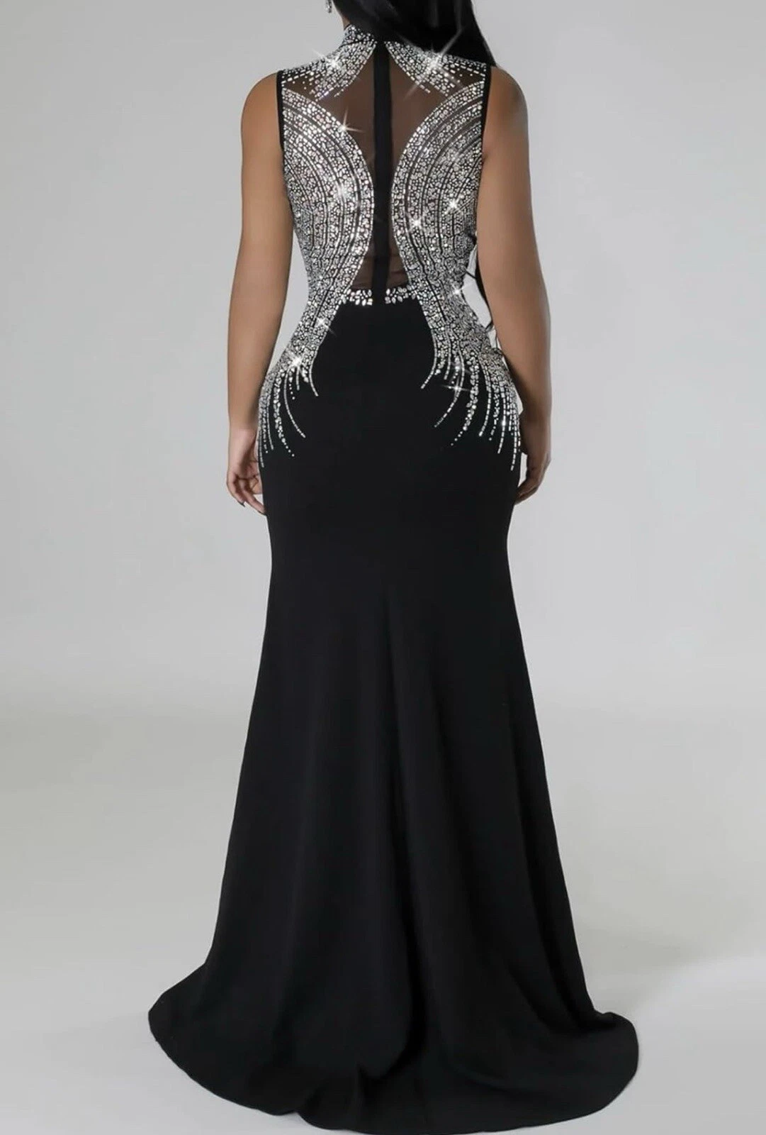 UNDERCOVER Nagfar Vestito Donna Strass Lungo Senza Maniche Maxi Spacco Nero Taglia XL