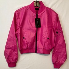 Pretty Little Thing Bomber Jacket Womens Size M Pink Faux Leather Full Zip