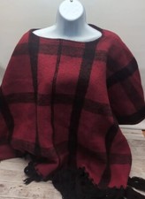 RALPH LAUREN Buffalo Plaid Wool Poncho Small/Medium Red And Black