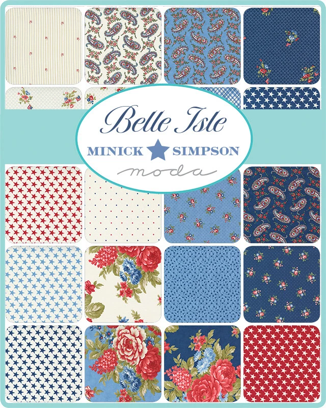 Moda BELLE ISLE Minick & Simpson LAYER CAKE 42 10" Squares Red White Blue - Image 4 of 4