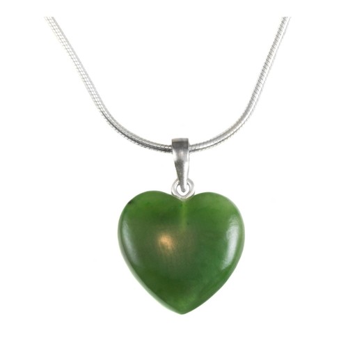 Großer Sterlingsilber geschwollenes Herz Anhänger grün Nephrit Jade 20 Ketten Halskette - Bild 4 von 8