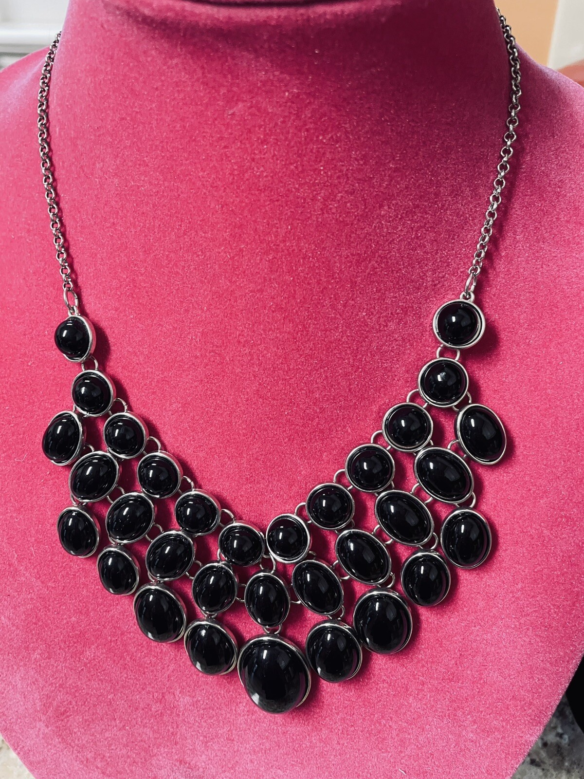 Statement Necklace Black Cabochons Multi Strands … - image 3