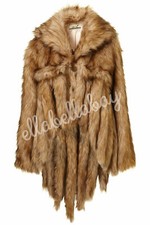 Topshop Unique Brown Faux Fur Fox Swing Cropped Tails Coat Vintage Glam Uk14 42