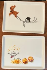 Two CB2 Christmas appetizer snack plates 2016 reindeer tater tots 5 by 6.5"