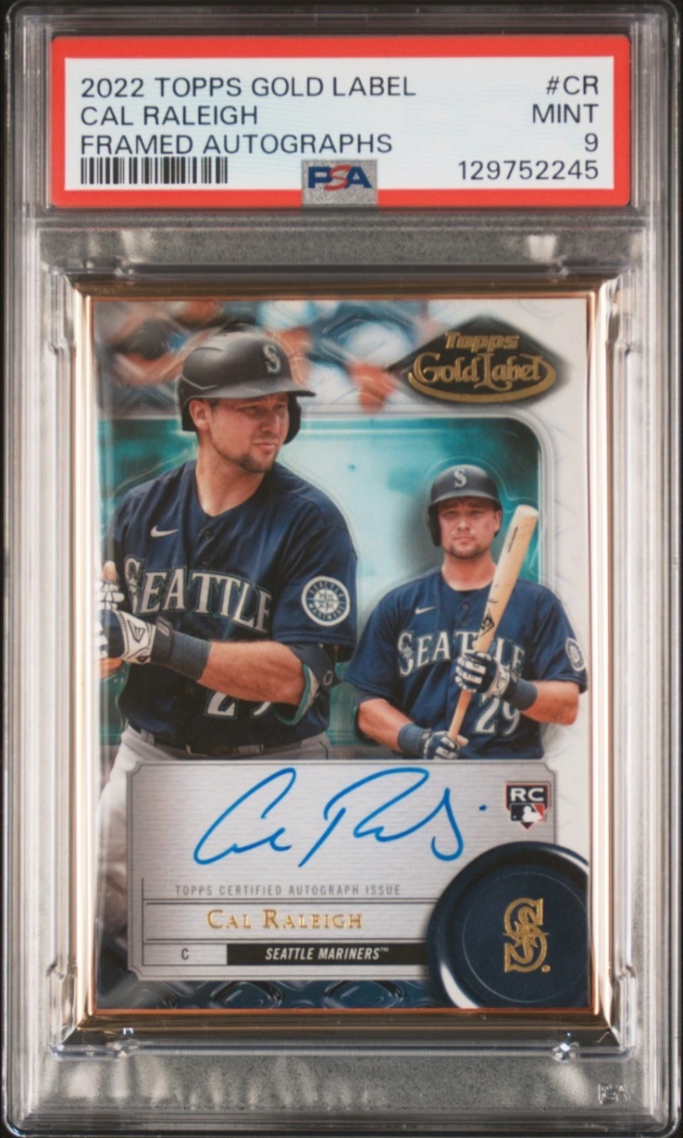 2022 Topps Gold Label Cal Raleigh Framed Auto RC Rookie PSA 9 Mariners #FA-CR view 1