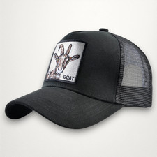 Unisex GOAT Patch Trucker Hat Black Mesh Back Y2K Streetwear Adjustable