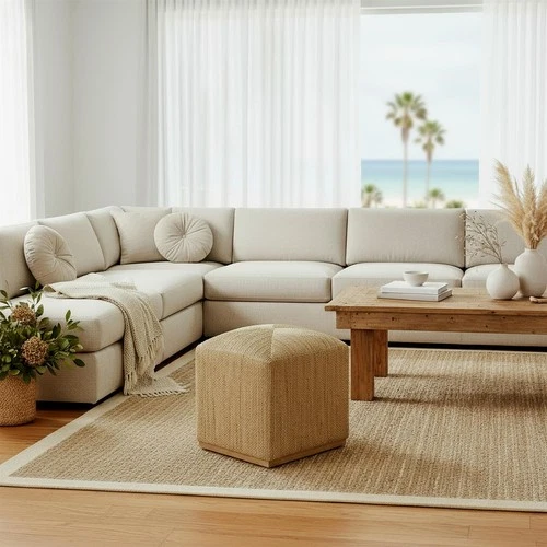 Butler Specialty Company Como 17 in. W Square Banana Leaf Accent Stool - Natural - Picture 3 of 8