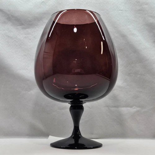 Vintage Blenko Amethyst Handblown Glass Large Footed Snifter Goblet 12" MCM