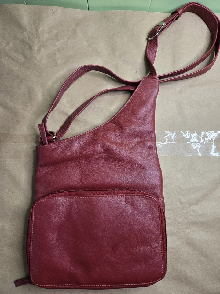 Cartera Bandolera Vintage Paul And Taylor Cuero Rojo 11x9x3 Foto 3 de 4