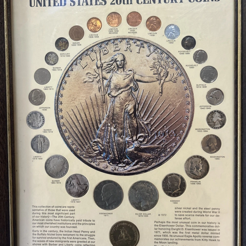 ESTADOS UNIDOS Monedas Siglo XX Conjunto Enmarcado 25 Monedas Fechas De 1893-1973 🪙 Foto 4 de 4