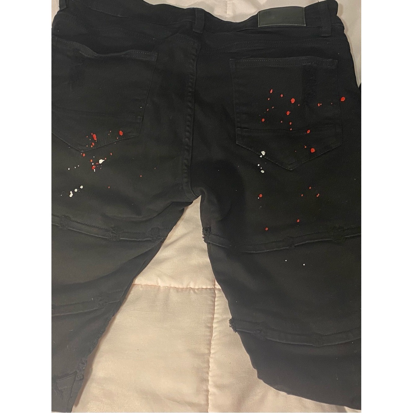 FOCUS Heartbreaker Broken Heart Distressed Splatter Denim - Rare Jet Black/Red image 6