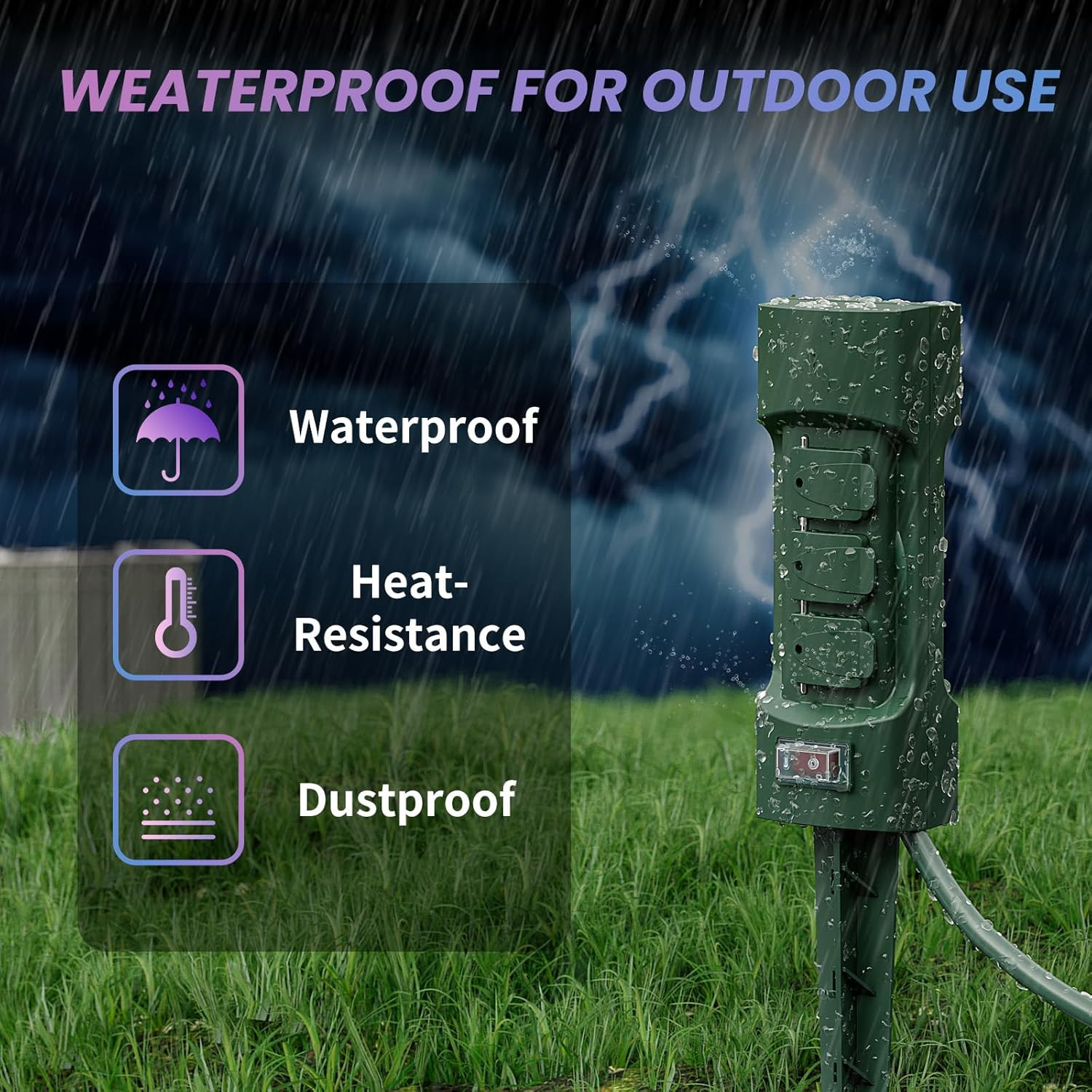 Outdoor Power Stake, Kasonic 6-Outlet 9 ft Extension Cord Power Strip, Double Si