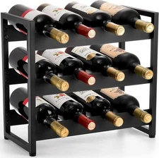 AVLA 12 Bottles Wine Rack Countertop, 16.5 x 8 x 15.2 inches, Black 