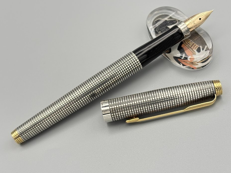 Vintage Parker 75 Cisele Sterling Silver Fountain Pen 14K Gold