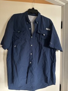 Mens Dark Blue Bahama Columbia Fishing Shirt 26” Across 32” Down    #644
