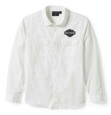 Harley-Davidson Men's Large Bar  Shield Solid Long Sleeve Shirt White NEW