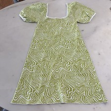 CIDER Green Sage Swirl Print Knitted Dress Puff Sleeves Square Neck Y2K Vacation
