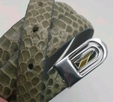 Vintage Skinny Genuine Snakeskin Belt Olive/Gray 1/2" Wide Rectangular Buckle L