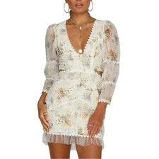 Seven Wonders V-Neck 3/4 Sleeve Floral Cut-out Lace Mini Dress SMALL