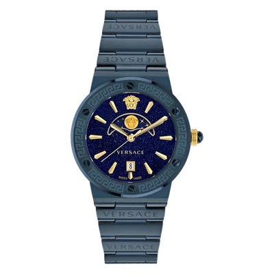 Versace Greca Logo Moonphase Blau Damen Armbanduhr VE7G00423 - Bild 1 von 4