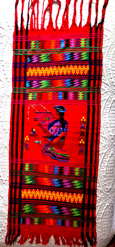 Vintage Handwoven Guatemalan Table Runner Central Motif Weaving Maya Woman