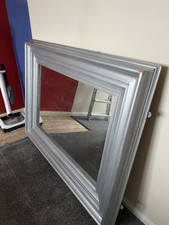 Large Wood Framed Mirror 38 x 50 Silver Painted Very Sturdy Good Condition