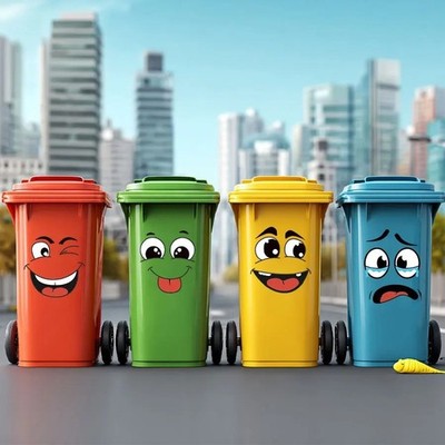 4 Pcs Cartoon Face Bin Stickers Self-Adhesive Fun Trash Can Wall Home Decor