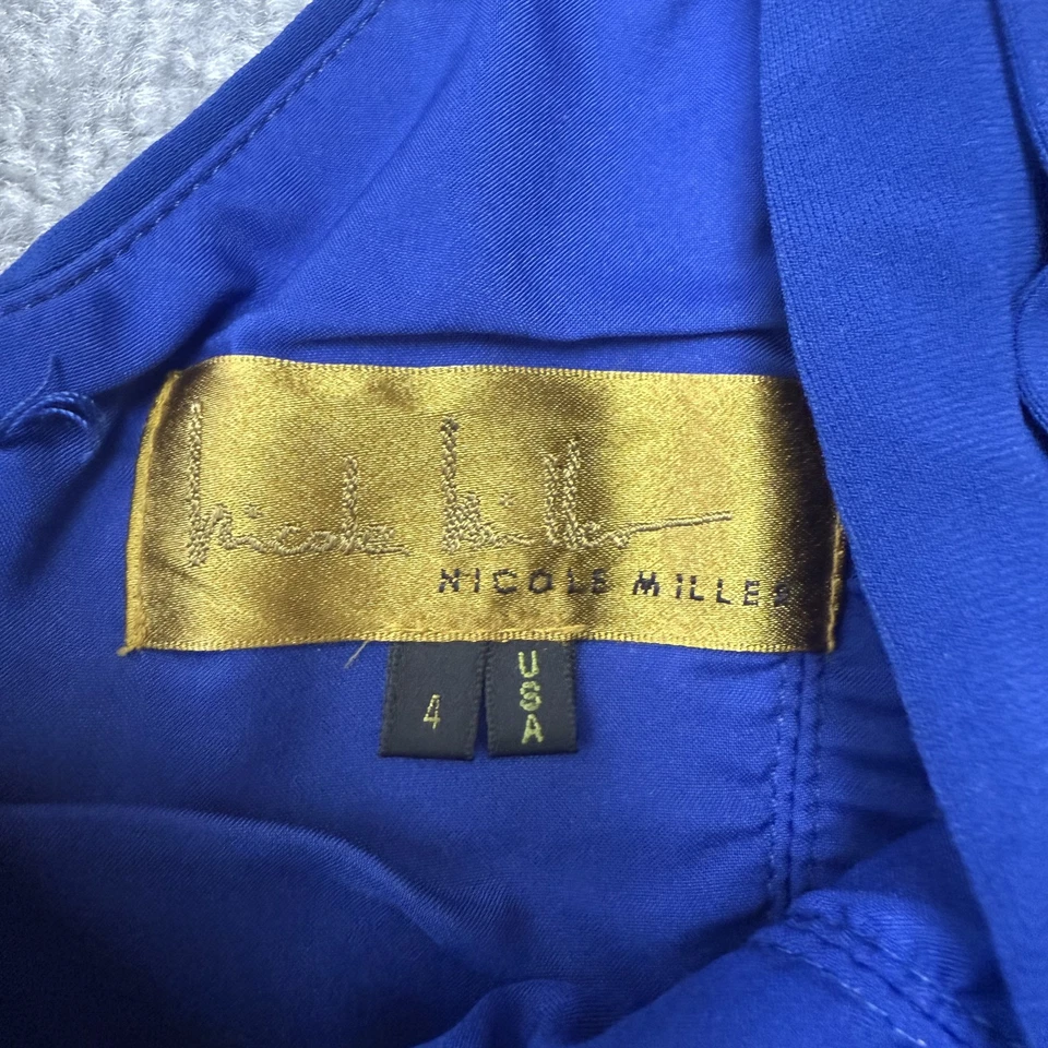 Nicole Miller Dress Womens 4 Blue Sleeveless V Neck Pleated Ruched Cocktail USA - Image 4 of 4