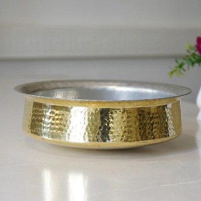 Traditional Indian Pure Brass Lagaan with Tin Coating Cooking and Serving Pot